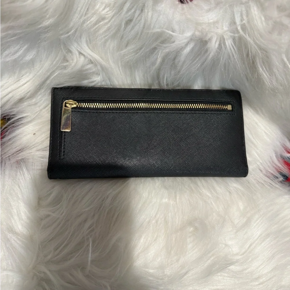 Tory Burch Black Leather Continental Wallet with Gold Logo